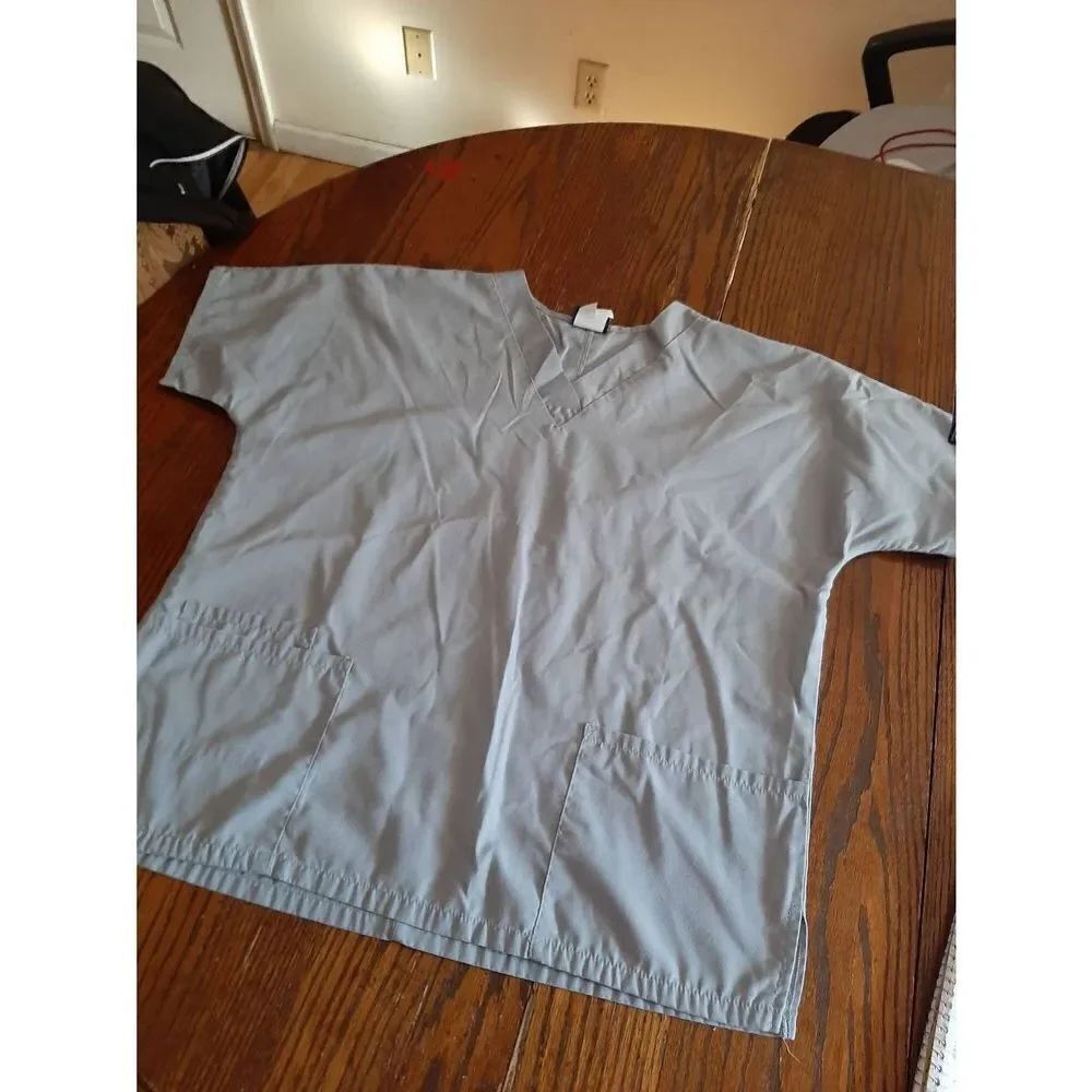 Medium Cherokee Workwear Grey Scrub Top Shirt Short Sleeve V-Neck